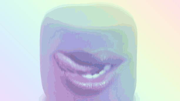 Pastel cylinder with a human mouth licking its lips seductively, slowly changing color.