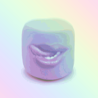 Pastel cylinder with a human mouth licking its lips seductively, slowly changing color.